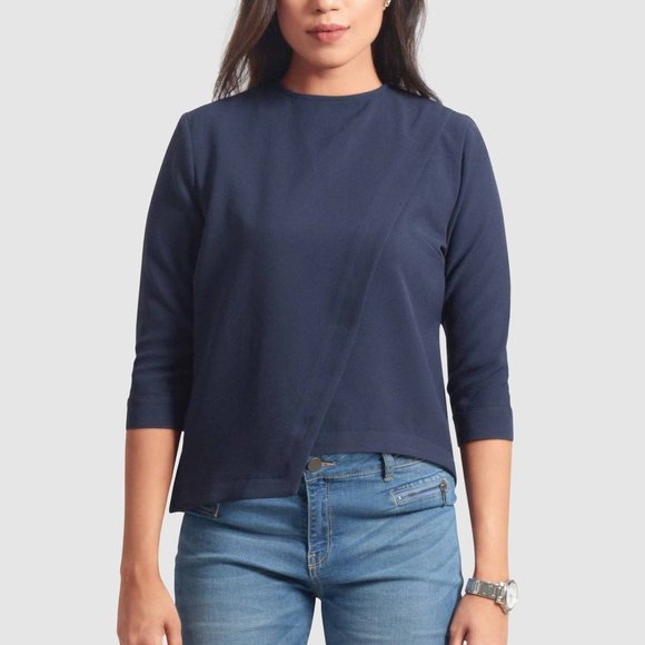 OLGYN Tops - OLGYN Women’s Stretch 3/4 Navy Blue Top